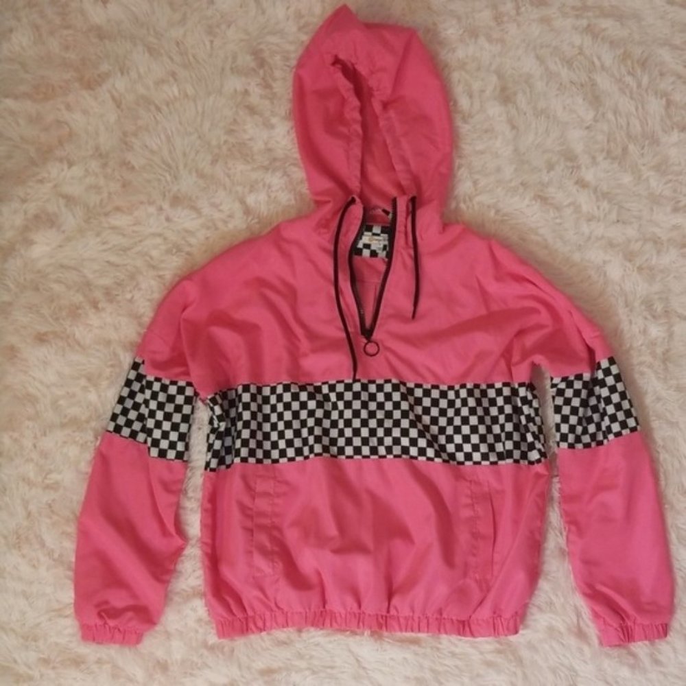 Neon Pink Checkered Color block windbreaker jacket